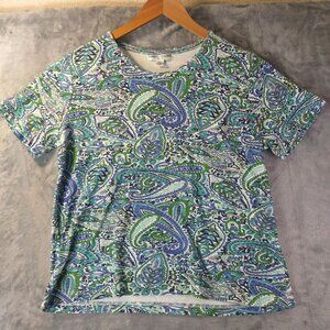 Rebecca Malone Petite Paisley Print T-Shirt PL Cotton/Polyester Blend Multicolor